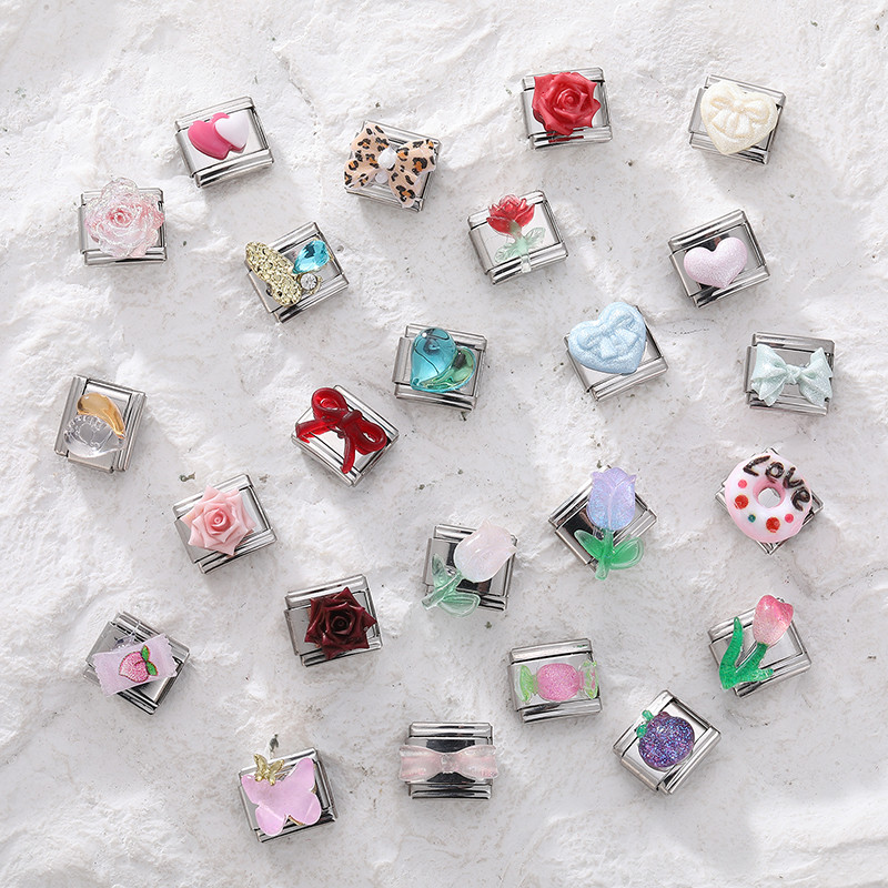 ยอดนิยม Love Heart Dad ดอกไม้อิตาเลี่ยน Charm Links Fit 9 มม.สร้อยข้อมือสแตนเลสทําเครื่องประดับ
