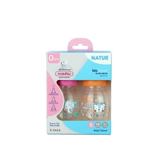 Natur เนเจอร์ ขวดนมคอแคบไบโอมิมิค 4 / 8 oz แพ็ก 2 ขวด