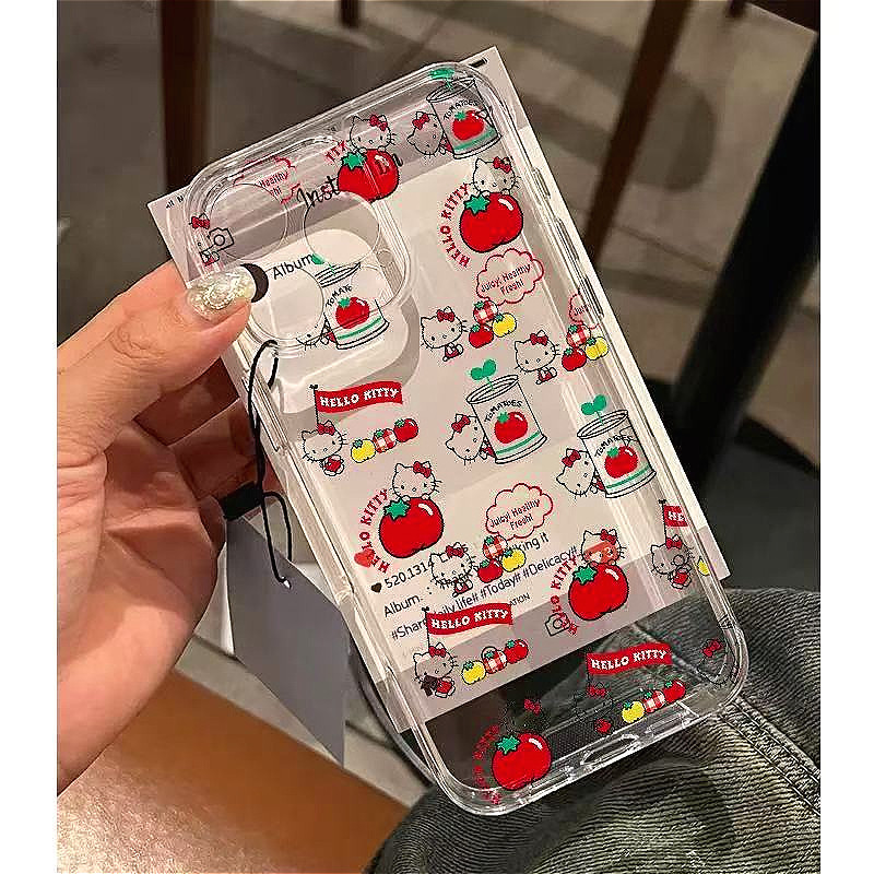 Cartoon Tomato Cat Transparent Phone Case 16 Promax 15 14 Plus 12 13 11 Pro xsmax xr