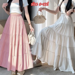 Maxi Skirt for Women Gentle Style With Elastic Waist   A-line Mid-length Puffy Cake Skirt#5547