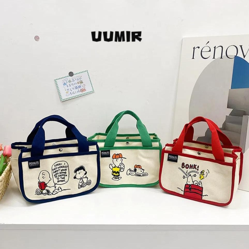 Uumir Snoopy Tote Bag,การ์ตูนพิมพ์ถุงอาหารกลางวันความจุสูง,น่ารักผ้าใบมัลติฟังก์ชั่กระเป๋าถือการ์ตูน