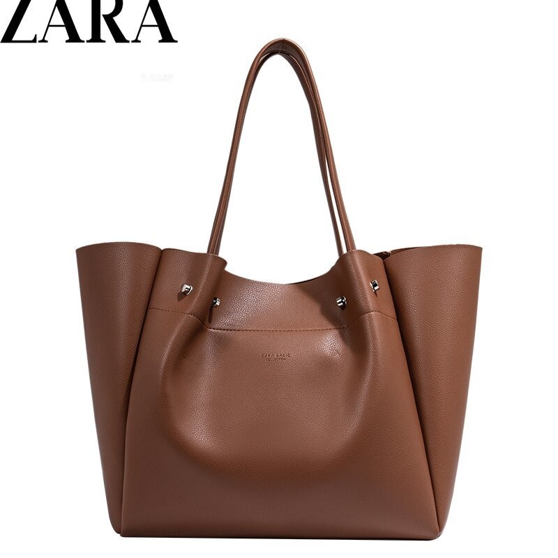 Zara HOME Bag Shopping 2024 ฤดูใบไม้ร่วงฤดูหนาวสไตล์ใหม่ Retro Tote แบบพกพาขนาดใหญ่ความจุ One-Shoulder Commuter กระเป๋าขนาดใหญ่