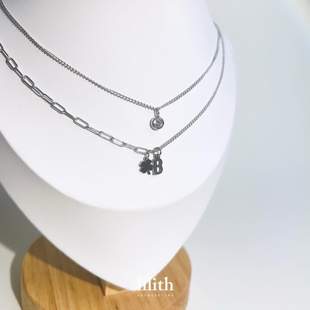 Lilith - clover charm Stainless Steel Link Chain W/ alphabet สร้อยคอ จี้ใบโคลเวอร์