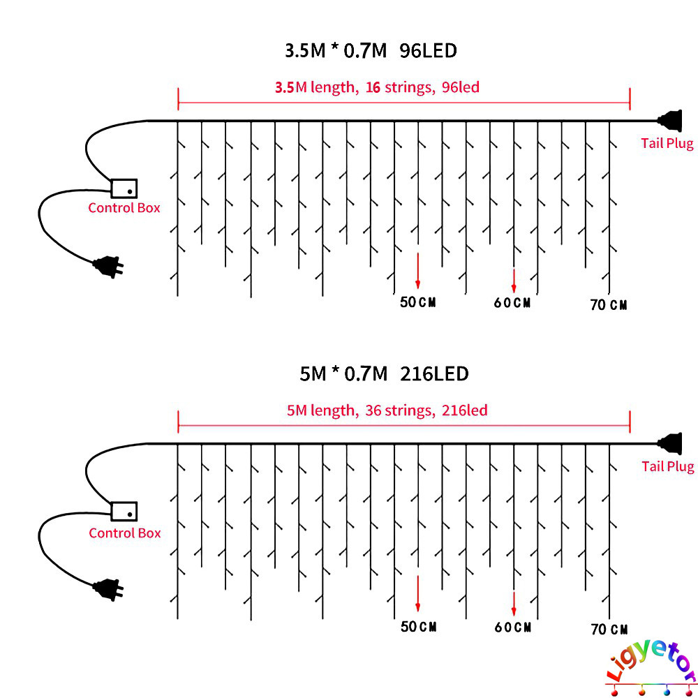 แนะนำ ผ้าม่าน 216/96LED Icicle Fairy ไฟกันน้ํากลางแจ้งคริสต์มาส String Light ผ้าม่านไฟ Party Festival Decor พลังงานแสงอาทิตย์/ปลั๊ก ราคาพิเศษ มีเก็บเงินปลายทาง