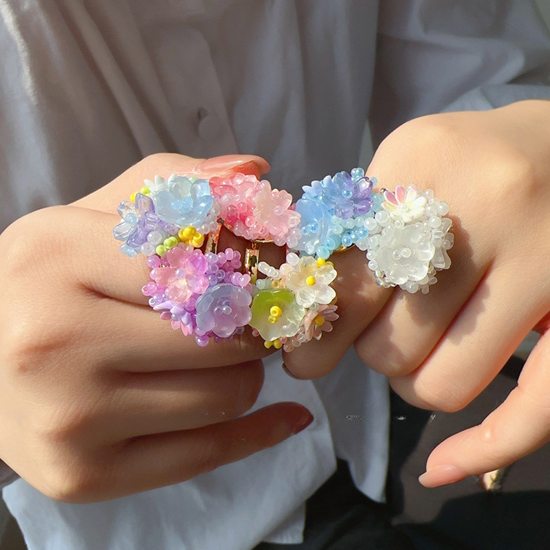 แหวนปรับได้เปิดดอกไม้หวานสีสันสดใส