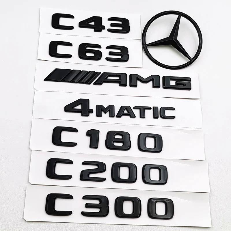 ＆3D ABS สีดำ C63 C43 C180 C220d โลโก้ตัวอักษร4MATIC Badge รถด้านหลัง Star สติกเกอร์ AMG สัญลักษณ์