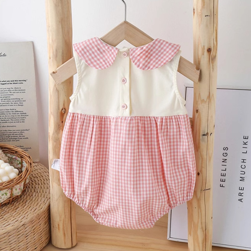 เด็กฤดูร้อนเสื้อผ้าใหม่บางบอดี้สูทแขนกุด0-24เดือนเด็กผ้าฝ้ายแท้ลายสก๊อตสีชมพูสุดน่ารักสไตล์เจ้าหญิง ชุดรอมเปอร์ - รูปที่ 4
