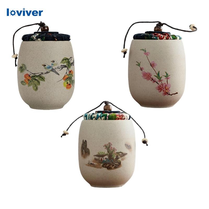 [Loviver] ภาชนะชาเซรามิกสไตล์จีนโถเก็บอาหารเซรามิกแบบพกพา
