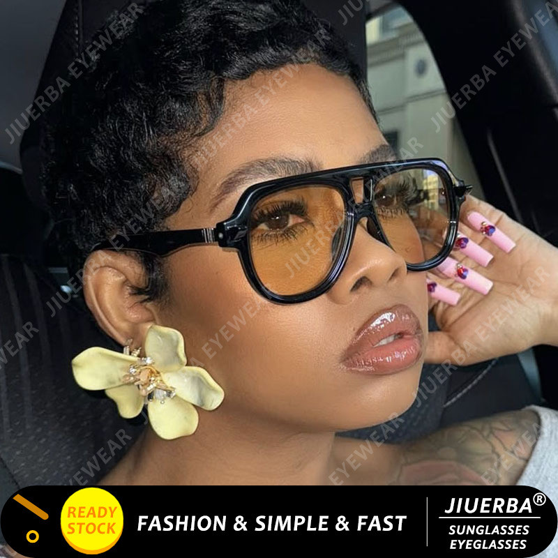 (JIUERBA) Aviator Trend แว่นกันแดดแฟชั่นแฟชั่น Punk Classic แว่นกันแดดกรอบสีดํา