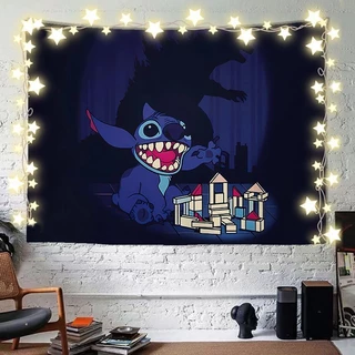 ผ้าพื้นหลังการ์ตูนน่ารัก Agirl Stitch Lilo & Stitch สำหรับหอพัก ข้างเตียง บ้านเช่า การตกแต่งภาพ ผ้าแขวนผนัง