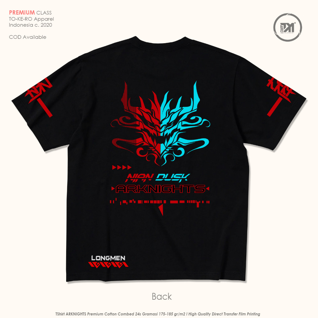 S-5XL เสื้อยืดเกม Tokero / Gaming ARKNIGHTS NIAN DUSK - LongMen [สีดํา] 001