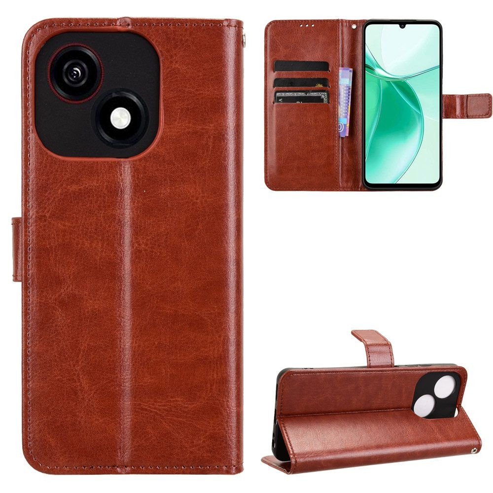 หรูหรา Crazy Horse ปลอกหนัง PU ZTE Blade A35e Z2466 ฝาครอบแบบพลิกเชือกเส้นเล็กผู้ถือบัตรกระเป๋าสตางค