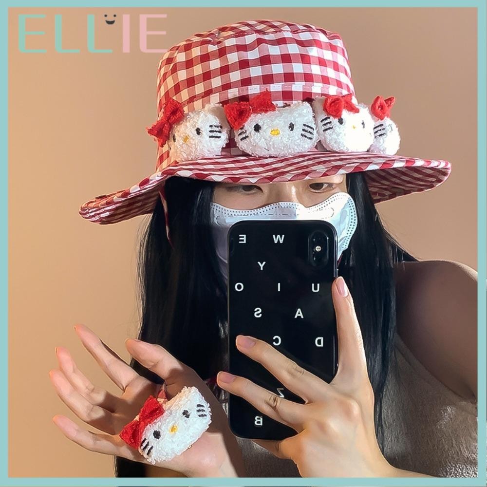 Ellie Hello Kitty หมวกชาวประมง, หมวกกันแดดการ์ตูนระบายอากาศ, Hello Kitty Anti-UV Sanrio หมวกชายหาดฤด