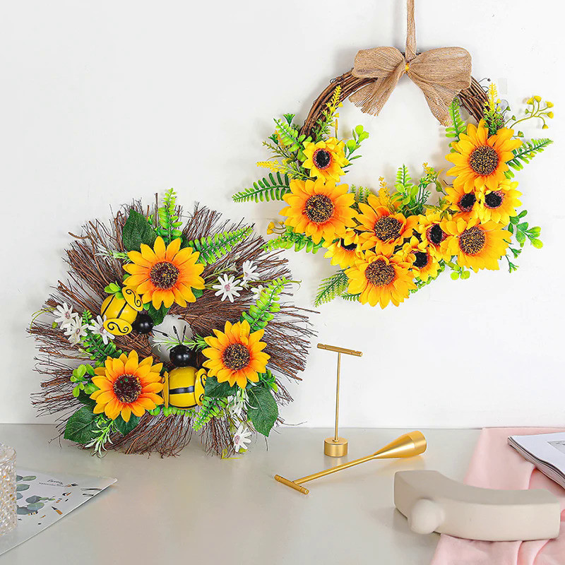 Sunflower Wreath  Festival Sun Flower Door Decoration Semicircle Wreath Ornament Hanging Pendant Spr