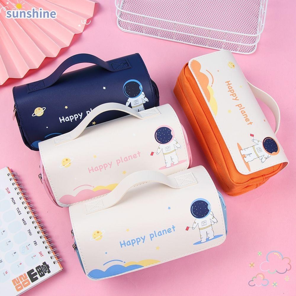Ssunshine กระเป๋าเครื่องเขียน กระเป๋าดินสอ มีซิปคู่ ขนาดใหญ่ จุของได้เยอะ ลายนักบินอวกาศ