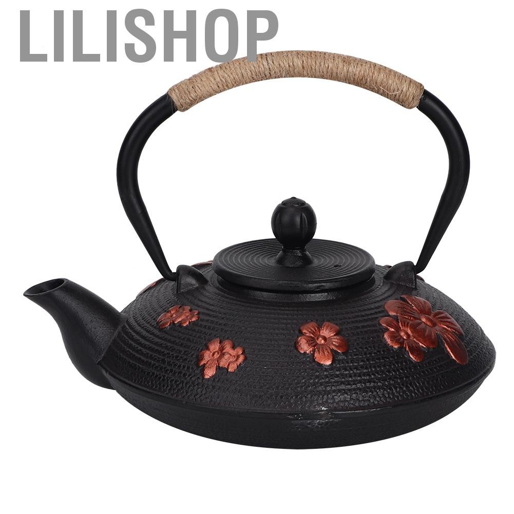 Lilishop 0.9L Red Oriental Cherry Classic Cast Iron Teapot Kettle Tea Pot Tool Practical