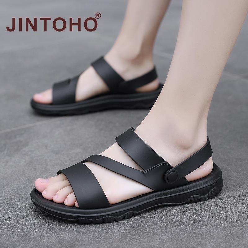 Jintoho รองเท้าแตะลําลอง กันลื่น ขนาดใหญ่ สีดํา และสีน้ําตาล แฟชั่นสําหรับผู้ชาย 47