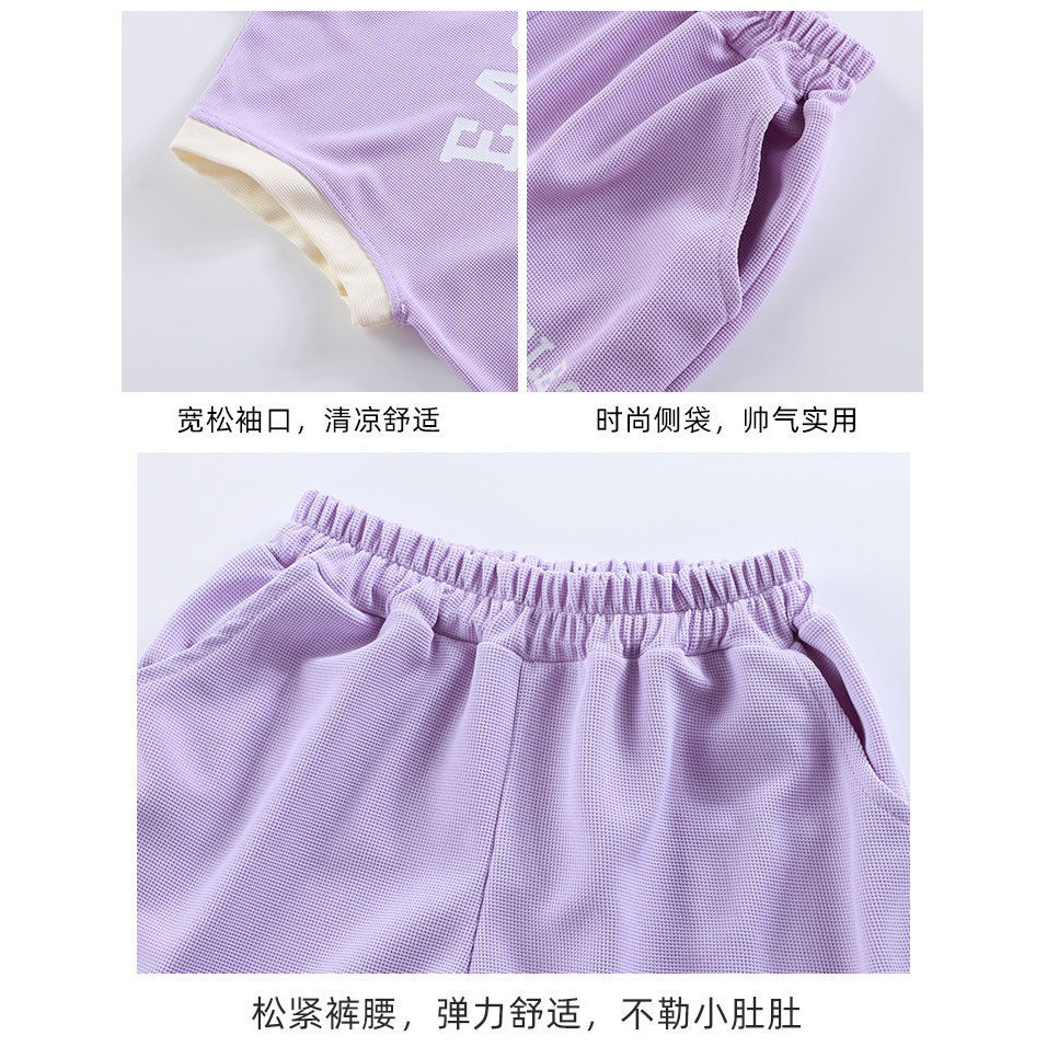 [ML] 90-160 ซม. [ฟรีกระเป๋า] เด็ก ฤดูร้อน ชาย หญิง ชุดสูท แขนกุด เกาหลี เวอร์ชั่น เสื้อกั๊ก สองชิ้น สูท กางเกงขาสั้น ขนาดใหญ่ปานกลาง