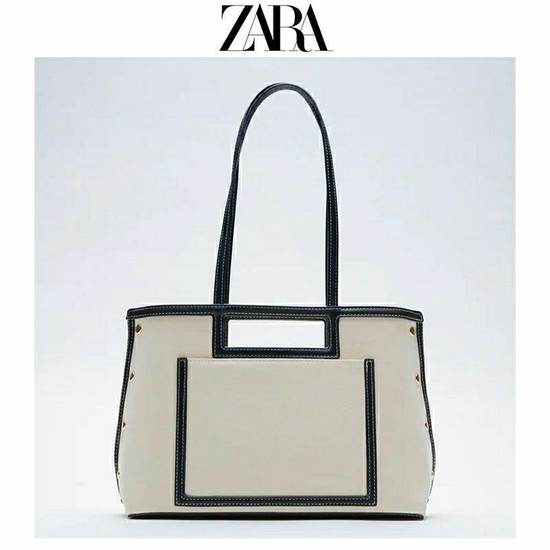 Zara กระเป๋าสะพายไหล่ กระเป๋าถือ กระเป๋าช้อปปิ้ง ผ้าแคนวาส ทรงโท้ท เหมาะกับการเดินทาง สําหรับสตรี 2024