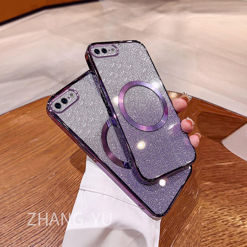 ปลอก iphone 6 7 8 6s PLUS เคสโทรศัพท ์ TPU แม ่ เหล ็ กดูดวงกลมแพทช ์ บางเฉียบ electroplated เคสนุ ่ ม