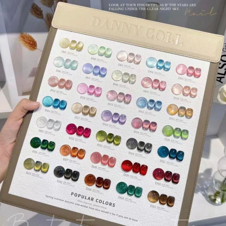 สีเจลลูกแก้วแคทอาย มีให้เลือก 35 สี ยาทาเล็บเจลลูกแก้ว แยกขวด ขวดขาวฝาทอง Danny Coll -N32 Daniko Starry Dream – wenails