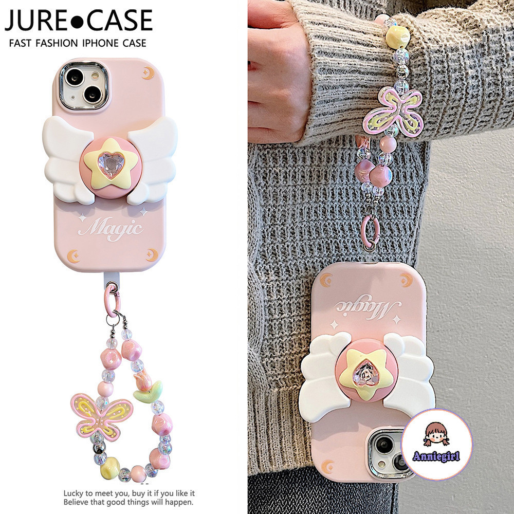 เคสโทรศัพท์มือถือ ซิลิโคนนิ่ม กันกระแทก ลายปีกผีเสื้อ พร้อมสายโซ่คล้อง สําหรับ IPhone 11 15 14 Pro Max 12 13Promax XS XR 8 7 Plus