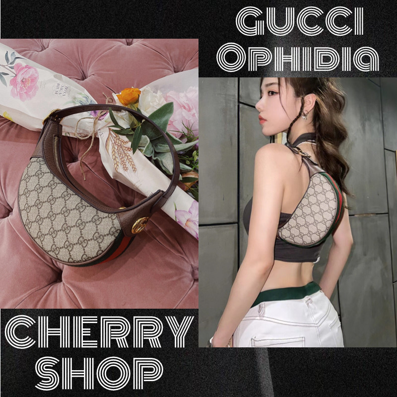 แบรนด์ใหม่และเป็นของแท้/Hot Gucci Ophidia Mini Bag GG Supreme Canvas/ถุงพระจันทร์เสี้ยวกระเป๋ากุชชี่ใต้วงแขน 658551
