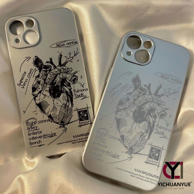 สำหรับ iPhone 13 12 14 11 Pro Max XR X Plus XS SE หัวใจ Graffiti ลวดลายโลหะชุบเคสโทรศัพท์มือถือกันกระแทกป้องกันการตก