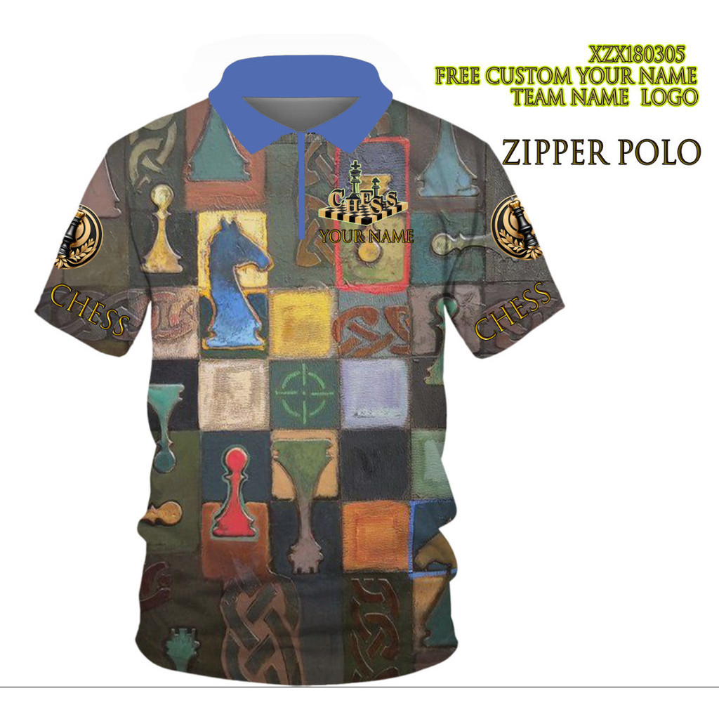 TBUS 2024 โปโลซิป 3D ออกแบบใหม่สําหรับไลฟ์สไตล์หมากรุกสากล ปรับแต่งฟรีของเสื้อโปโล Chess&chess king 