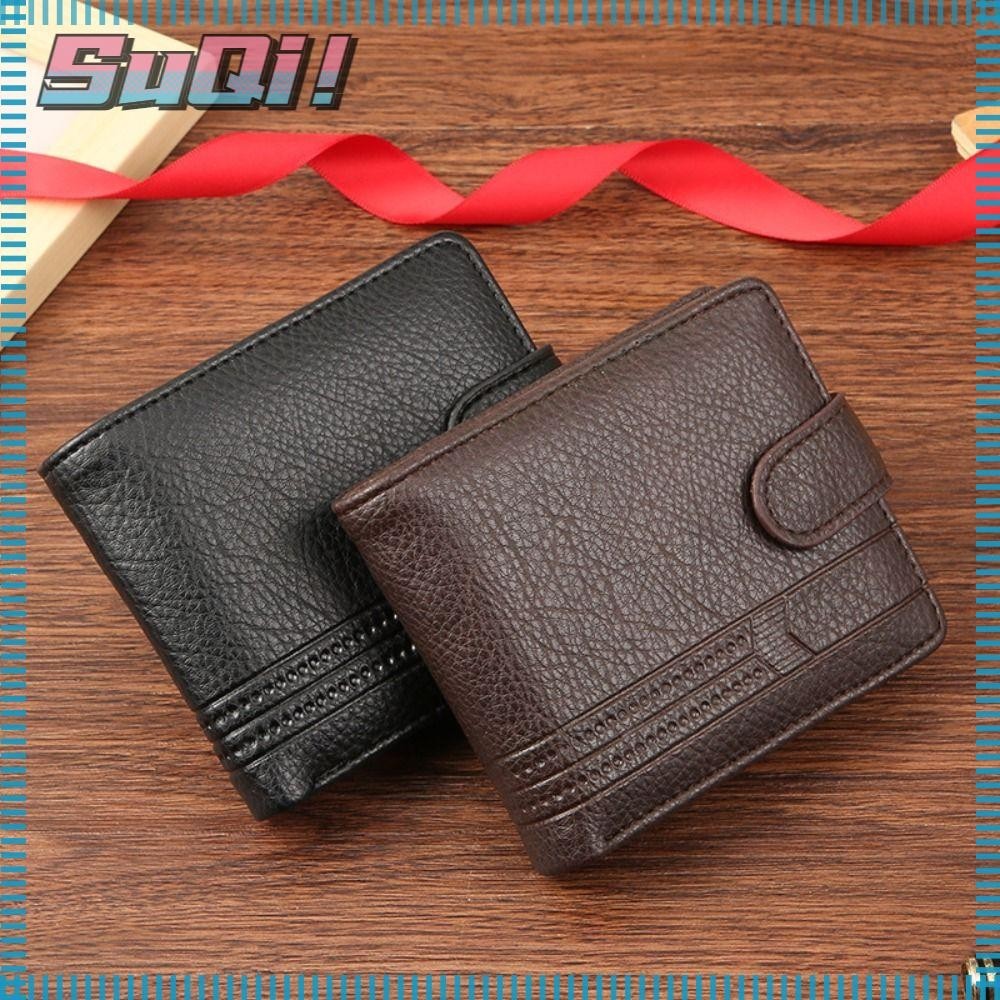 Suqi Mens Short Wallet, Multi-Card Folding Coin Purse, Fashion PU Leather Card Holder Men