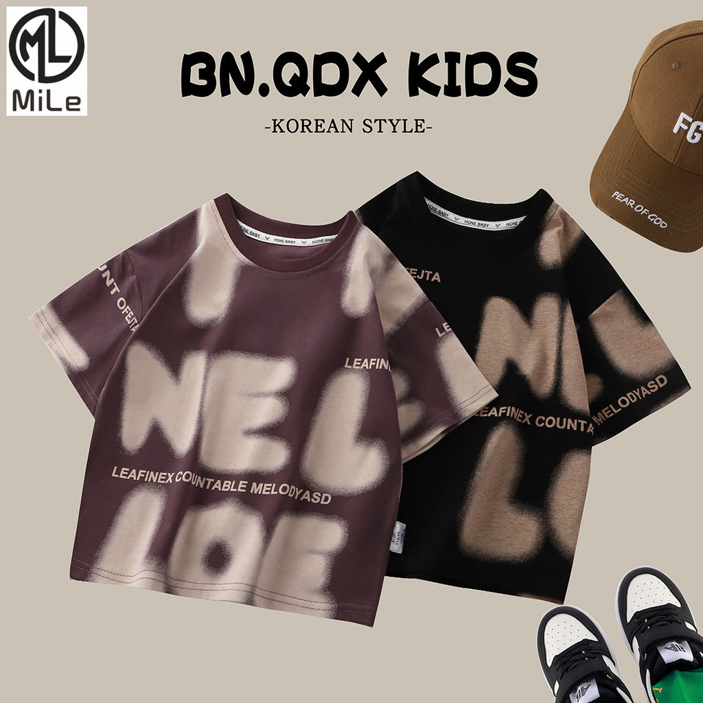 [ML ] 80-160 ซม . [ สินค ้ าสูงผ ้ าฝ ้ ายหนัก T ] ผ ้ าฝ ้ ายเย ็ นเด ็ กฤดูร ้ อนแขนสั ้ นเวอร ์ ชั ่ นเกาหลีอินเทรนด ์ T พิมพ ์ เต ็ มชายหญิงกลางเด ็ กใหญ ่