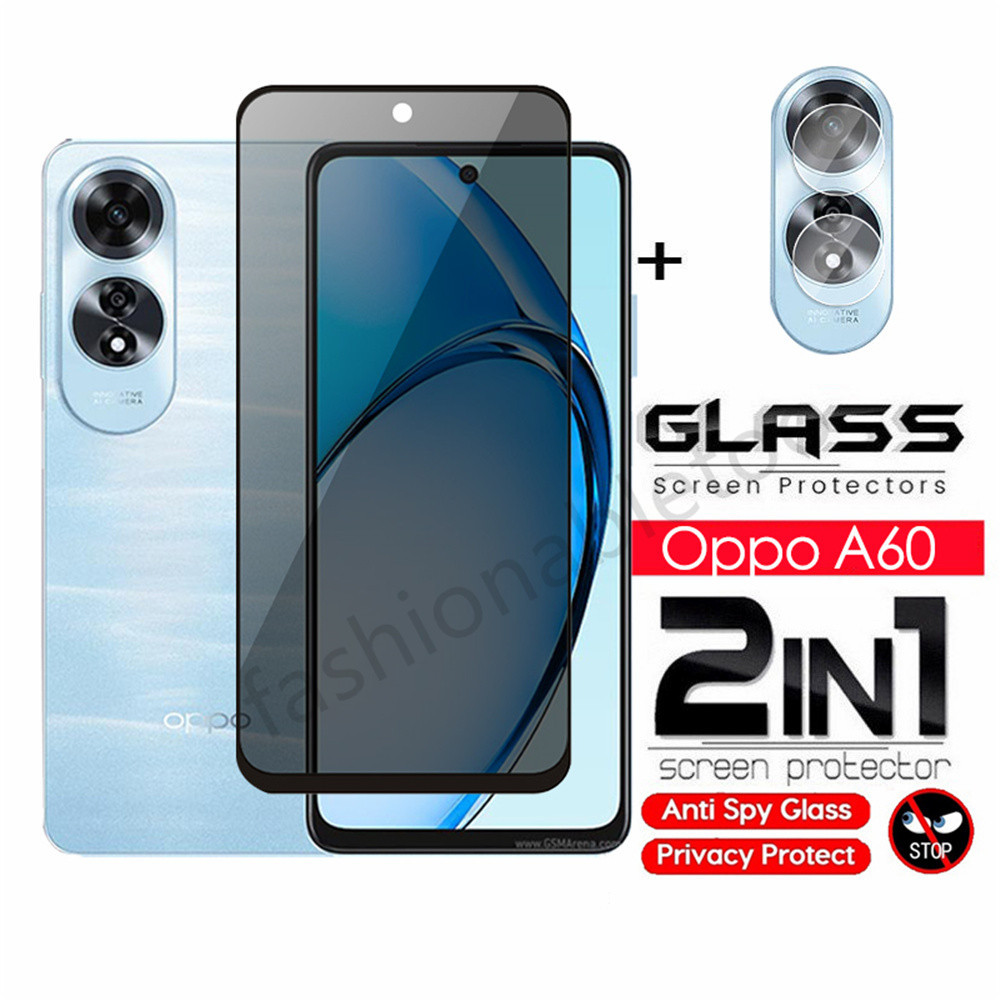 2 in 1 Anti-Spyกระจกนิรภัยป ้ องกันฟิล ์ มสําหรับOppo A60 A 60 OppoA60 CPH2631 Full Coverความเป ็ นส ่ วนตัวหน ้ าจอฟิล ์ มด ้ านหน ้ าป ้ องกันหน ้ าจอกระจกด ้ านหลังกล ้ องเลนส ์ ฟิล ์ ม