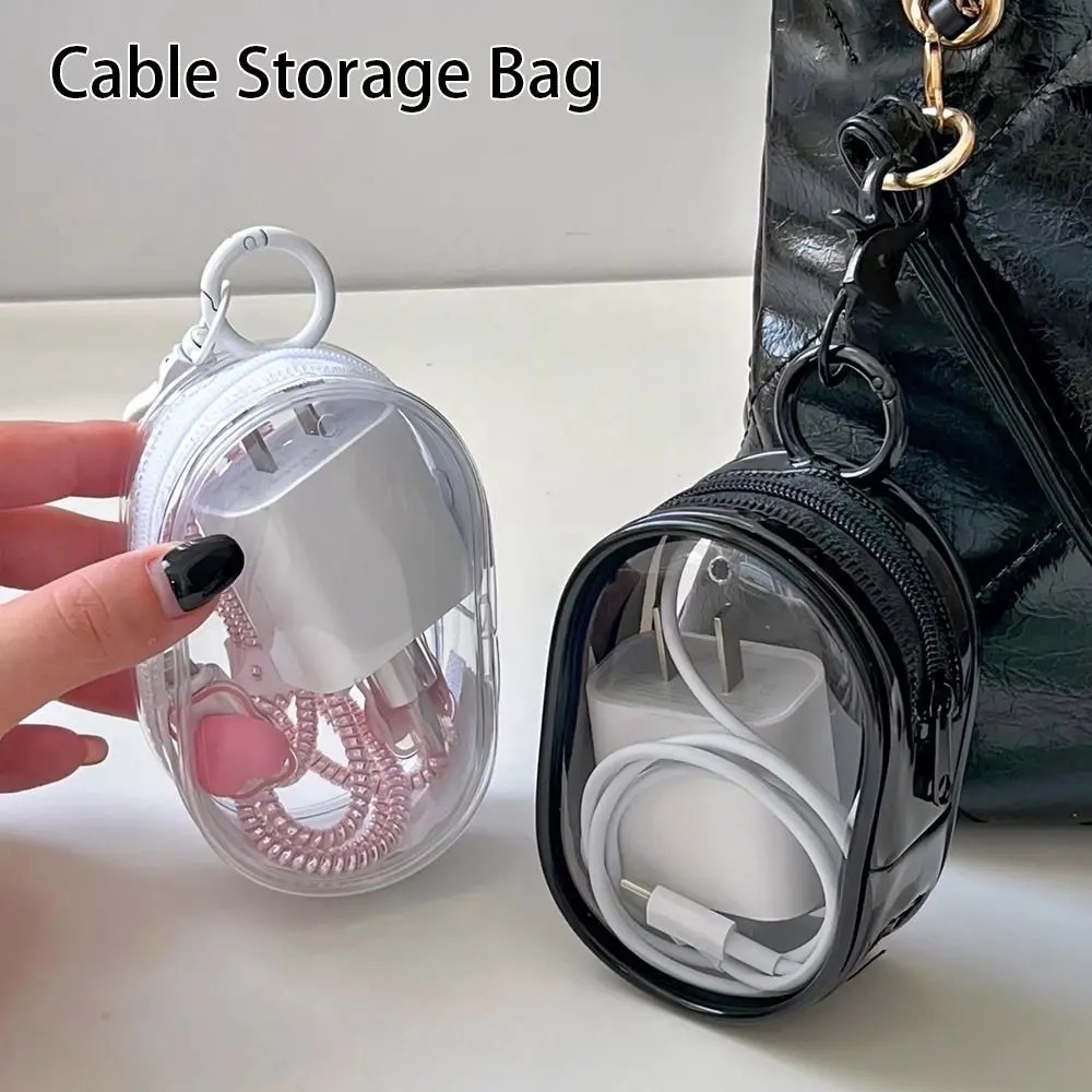 ใหม ่ Square/Round สีดํา PVC โปร ่ งใสกระเป ๋ าเครื ่ องสําอางเครื ่ องประดับแบบพกพาสายเคเบิลข ้ อมูลหูฟังเหรียญ Charger กระเป ๋ าเก ็ บ