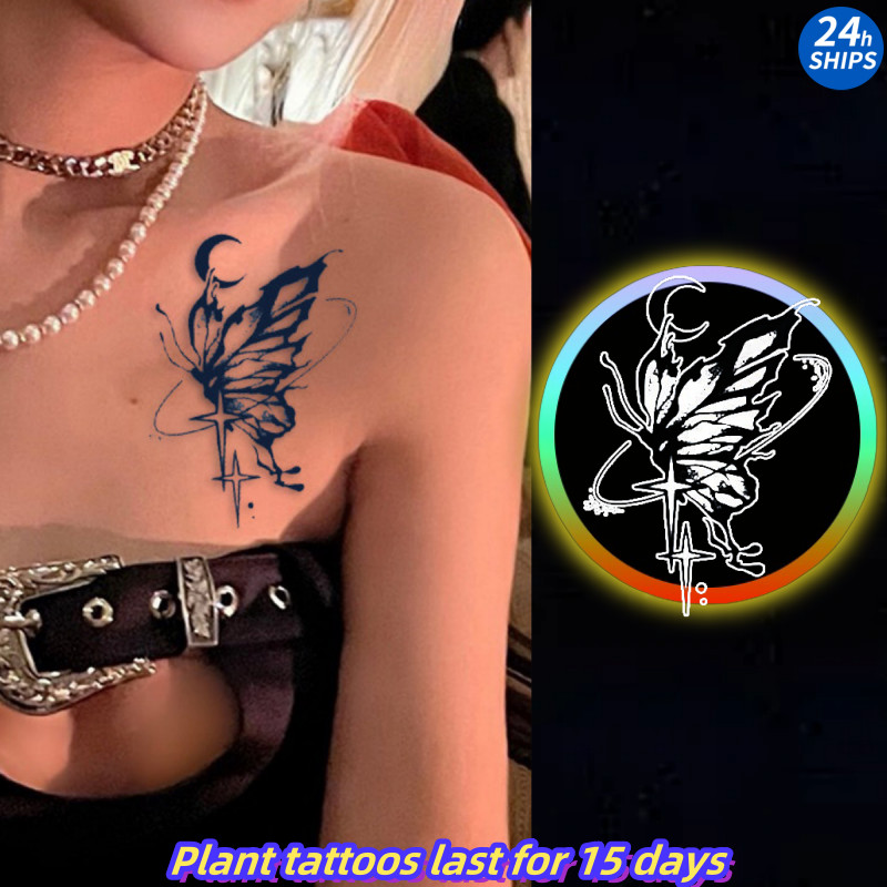 Wind Shadow รูปแบบผีเสื ้ อ Tattoo สาวเซ ็ กซี ่ Clavicle พืช Tattoo กันน ้ ํา Tattoo สติกเกอร ์ ยาวนาน 15 วันชั ่ วคราว False Tattoo