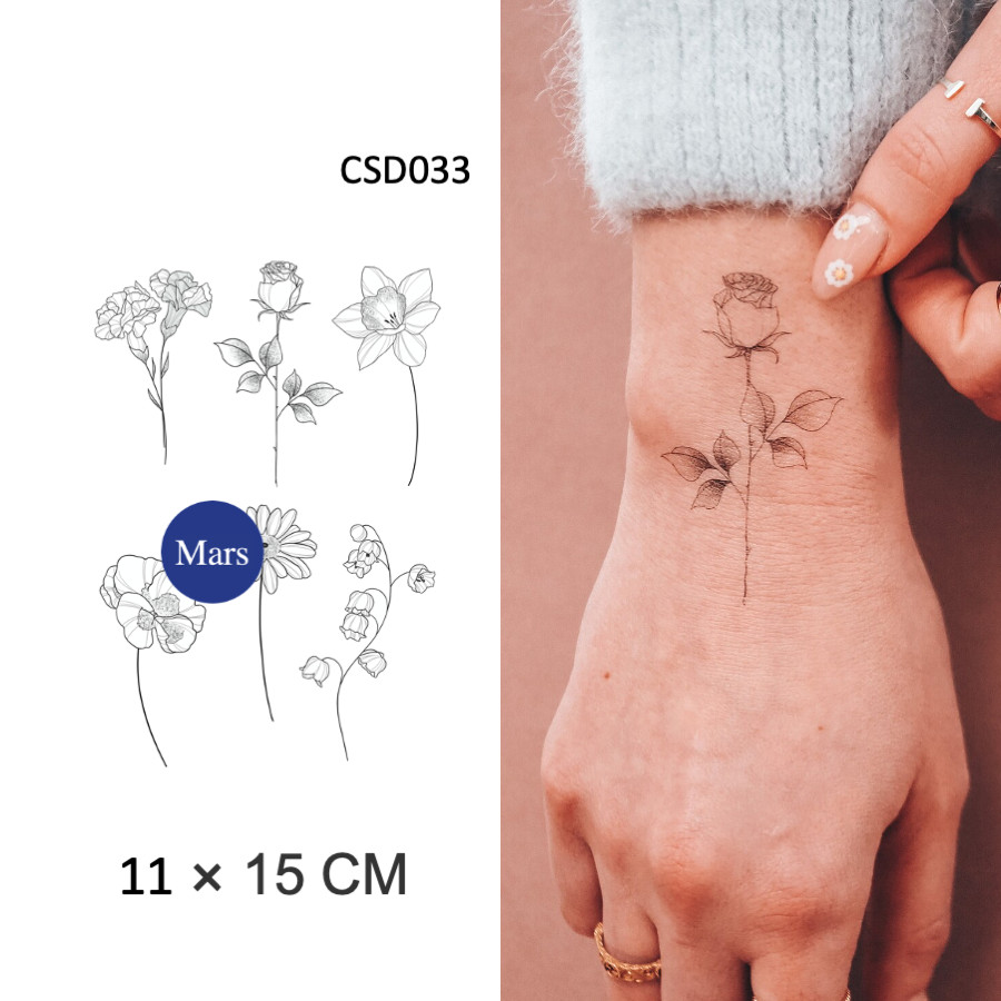 Mars Tattoocommon Tattoo รอยสักสี ติดทนนาน สติ๊กเกอร์รอยสักชั่วคราว รอยสักปลอม ดอกไม้วินเทจ CSD033