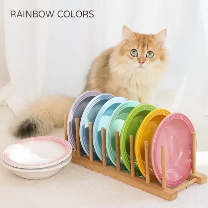 กว ้ างพิเศษยกแมวชามอาหาร , ยกสัตว ์ เลี ้ ยงชาม Anti-Vomiting Cat Feeder Whisker ความเครียดฟรีสุนัขเซรามิคชามให ้ อาหารแมว