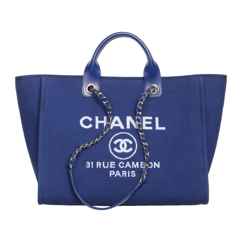 Chanel/Chanel women's bag, blue calf leather fabric, large handbag, shopping bag