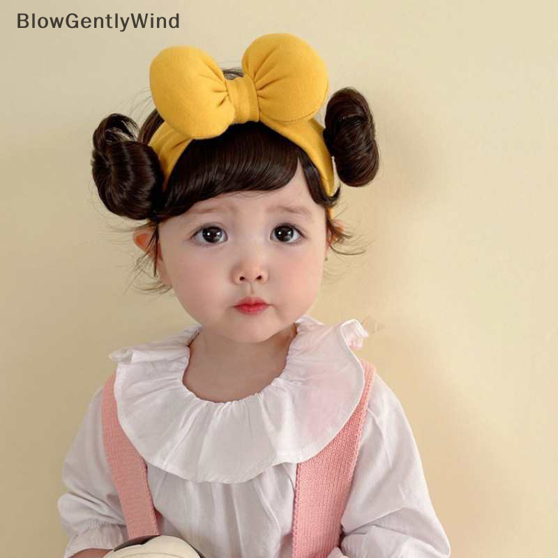 Blowgentlywind แฟชั่นน่ารักเด็กเด็กวิกผมเด็กสาวโบว์วิกผม Hairband ทารกแรกเกิดเด็กวัยหัดเดินวิกผมหมวก Hairpiece คอสเพลย์ Headwear BGW