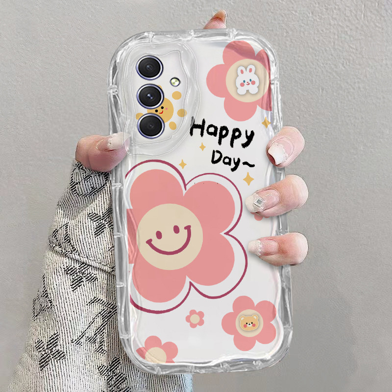 เคส Samsung A35 A25 A15 5G โปร ่ งใสความงามกันกระแทกกล ้ องป ้ องกันดอกไม ้ Soft Wave Edge TPU เคสโทรศัพท ์