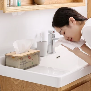 กล่องทิชชู่โปร่งใสในครัวเรือนพร้อมฝาปิดไม้ - Nordic Minimalist Napkin Organizer คอนเทนเนอร์