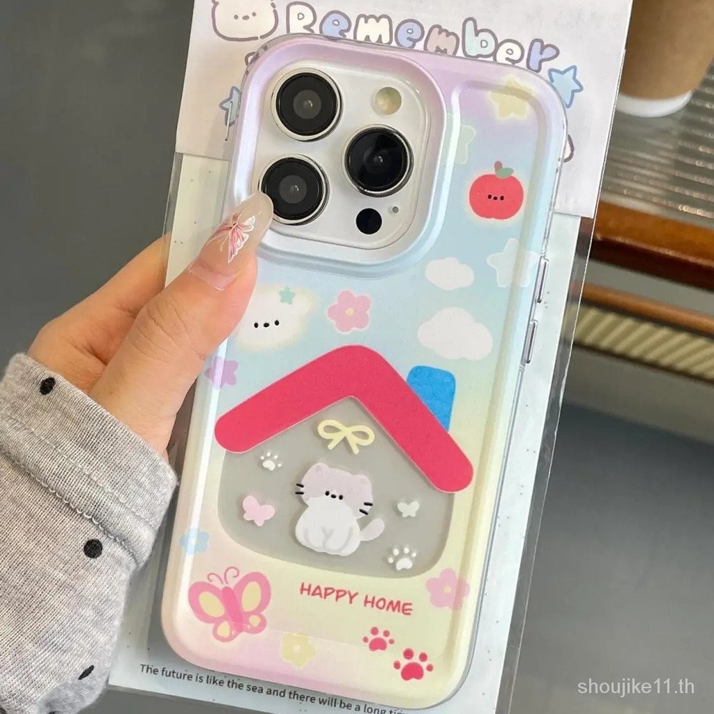 หมีน้อยน่ารักแมว iPhone15 เหมาะสําหรับ 12/13 เคสโทรศัพท์ 14 Apple 12xr/xsmax กันกระแทก 78P นุ่ม LJ1Z