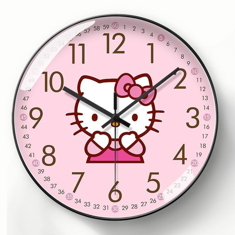 สีชมพูการ ์ ตูนนาฬิกาแขวนสาวน ่ ารัก kt นาฬิกาแมว Hello Kitty ห ้ องเด ็ กนาฬิกาจับเวลาอัตโนมัติวิทยุนาฬิกาปิดเสียง