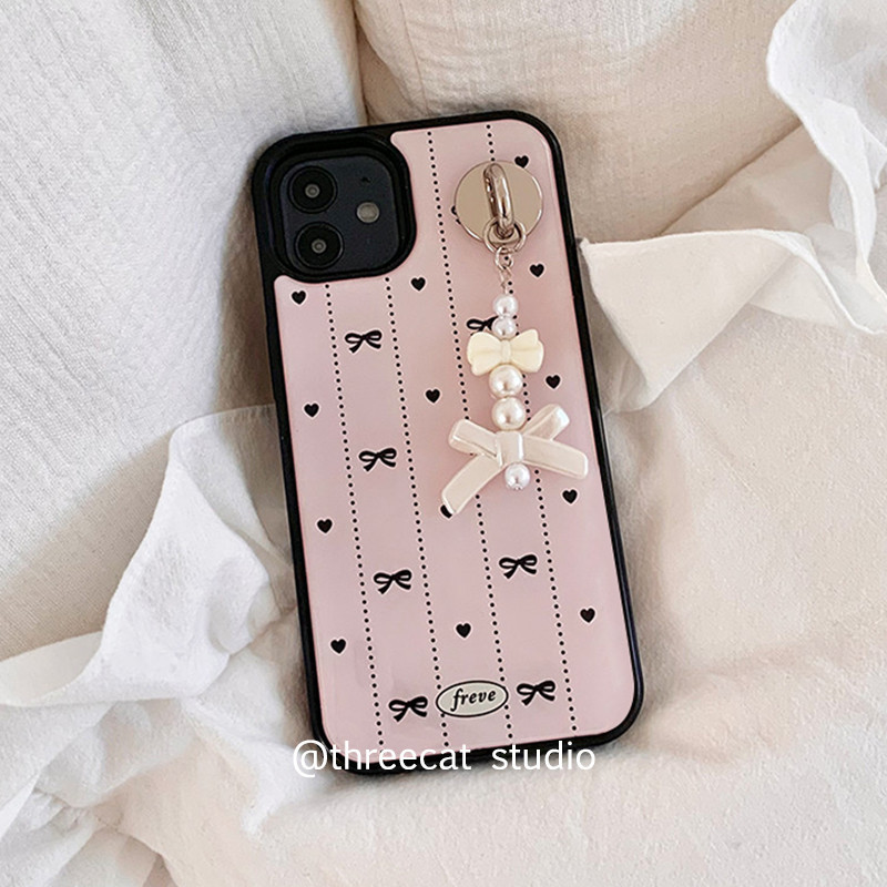 เกาหลี ins จี ้ โบว ์ สีดําเครื ่ องประดับบุคลิกภาพรูปแบบเคสโทรศัพท ์ สําหรับ iPhone15pro/14promax/13/12/11/xsmax กรณี XR ฝาครอบสีดํา