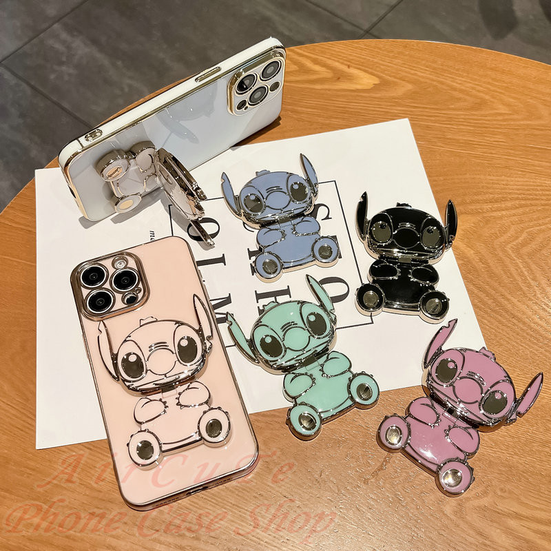 เคส ขาตั้งสำหรับเคสโทรศัพท์ทั้งหมดขายึด Love Plating Stitch Mirror พับแบบดึงออกได้ที่จับที่ซ่อนอยู่