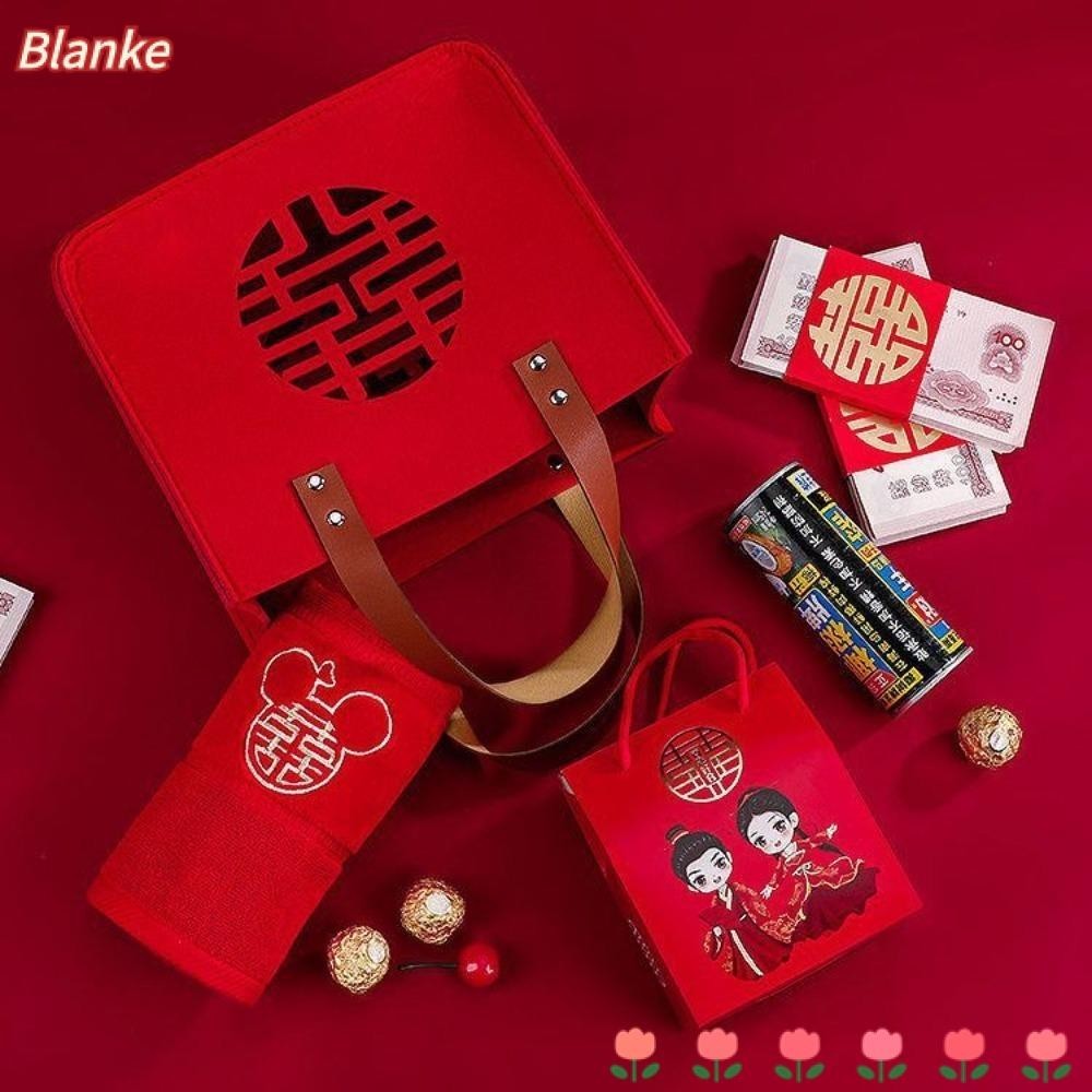 Blanke Candy Lucky Bag, Square Shape Felt Felt Gift Bag , PU Handle Year Gift Bag