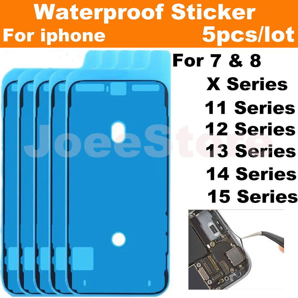 5pcs สติกเกอร์กันน้ําสําหรับ iPhone 14 13 12 11 15 XS Pro Max X XR 8 7 Plus 3M กาวซีล Pre-Cut หน้าจอ LCD กรอบเทปกาว