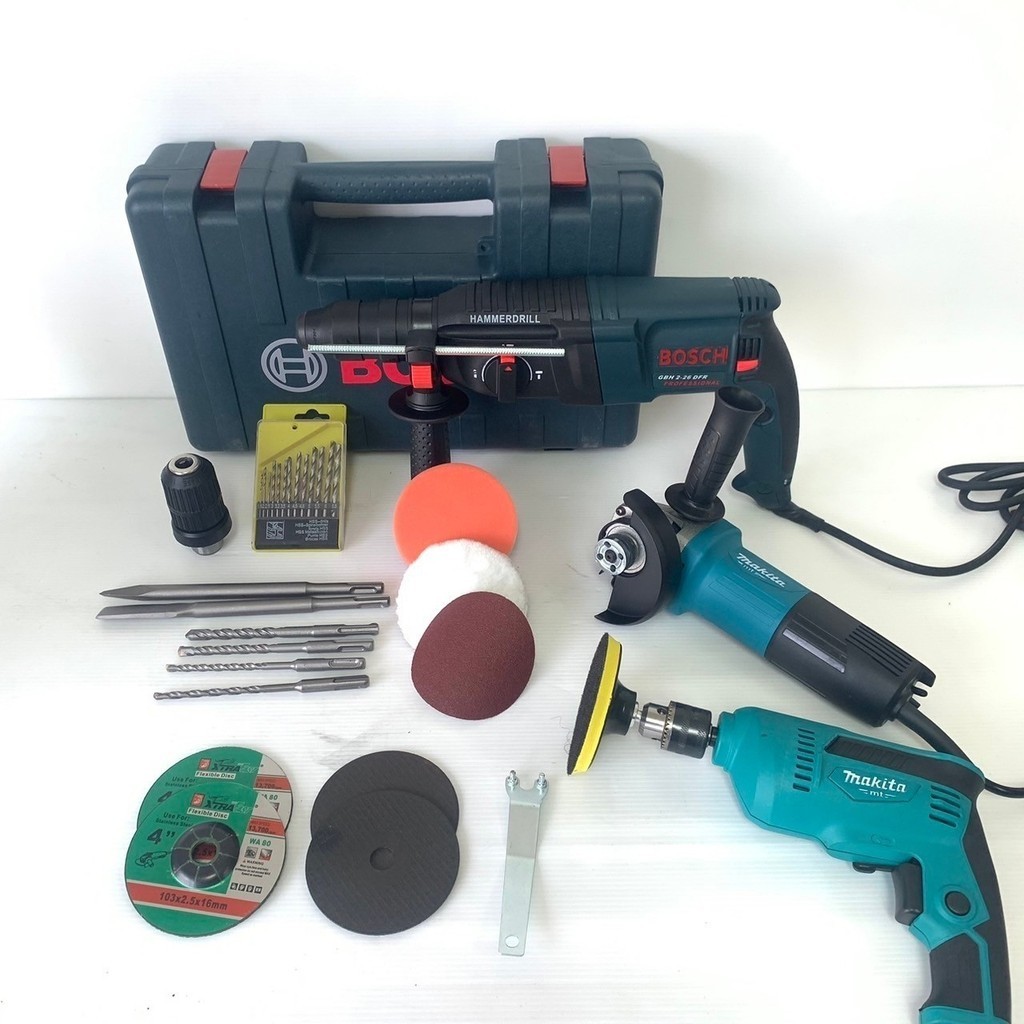 ซื้อ1ได้ถึง3 กับชุดสุดคุ้ม สว่านโรตารี่ไฟฟ้า Bo sc h + สว่านไฟฟ้า makita 6413 + หินเจียร MAKITA