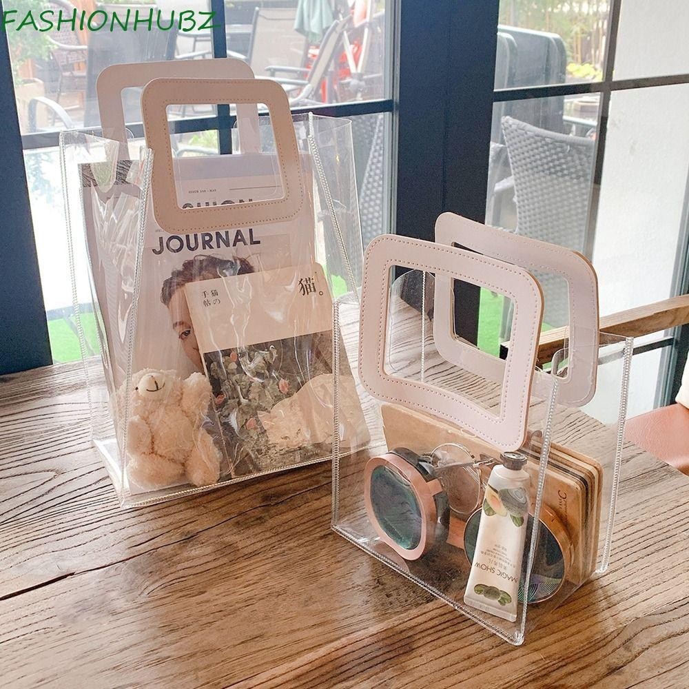 Fashionhubz Tote Bag, Storage Bag Wedding Candy Bag กระเป๋าถือสตรี, Fashion Beach Bag Picnic Tote Gift Bag PVC Transparent Bag Women