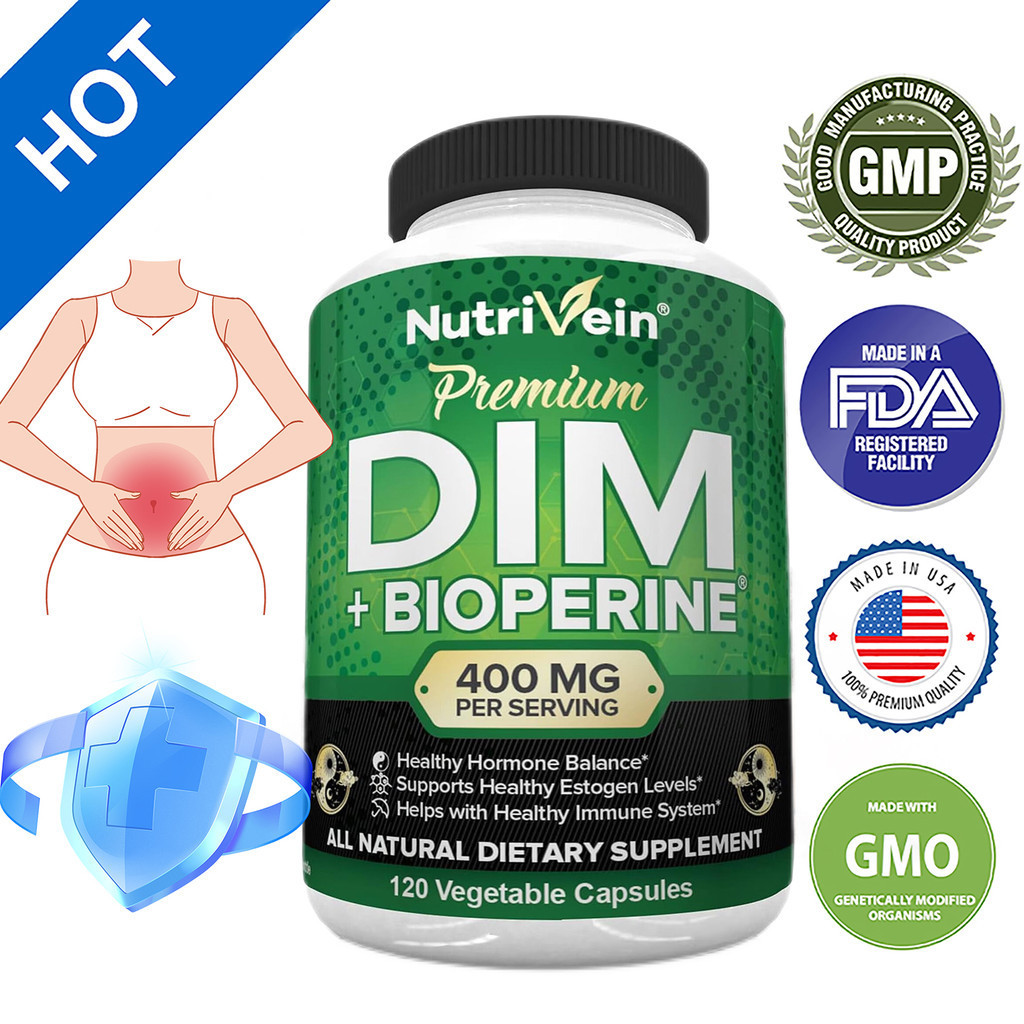 อาหารเสริม Nutrivein DIM 400 มก . Diindolylmethane พร ้ อม Piperine - รองรับสมดุลของฮอร ์ โมนผ ่ านเอสโตรเจนในวัยหมดประจําเดือนและวัยกลางคน