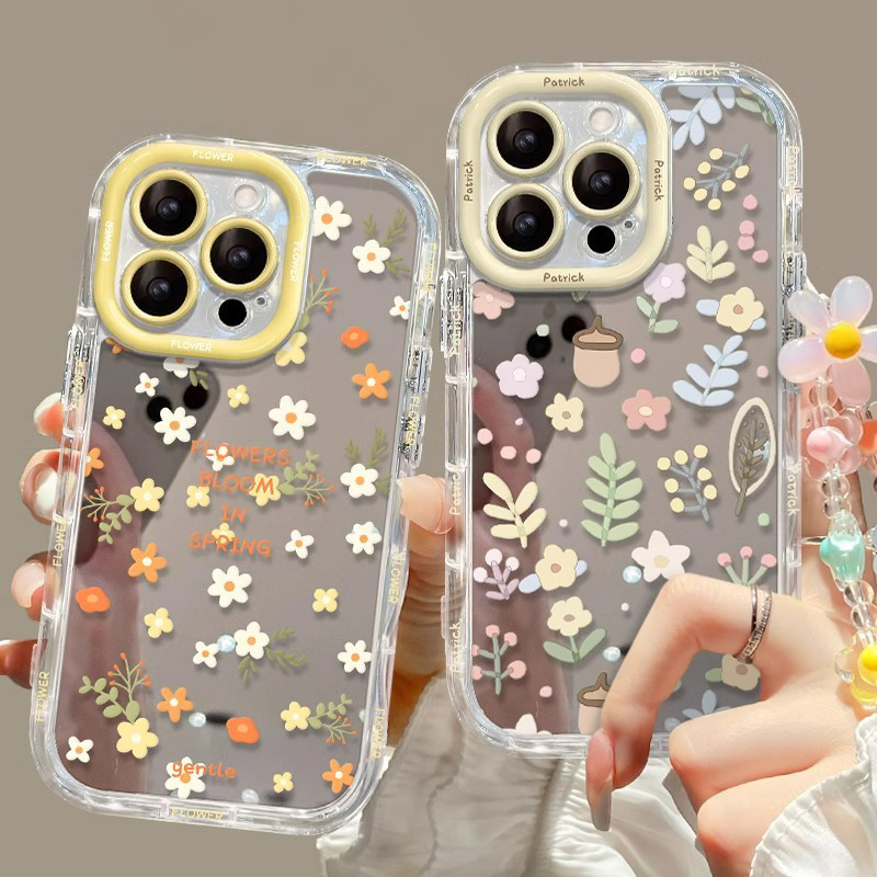 ใช้งานร่วมกับสําหรับ iPhone 15 14 13 12 11 Pro MAX X XR XS MAX 7 8 Plus เคสโทรศัพท์ขั้นสูงโปร่งใสและ minimalist ดอกไม้ขนาดเล็กแต่งหน้ากระจกเคสโทรศัพท์นุ่ม